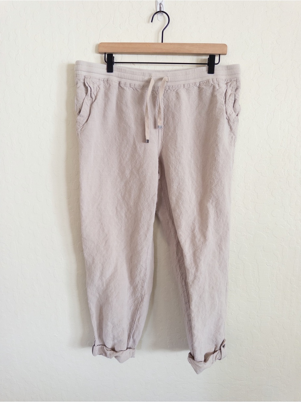J Jill Linen Pull On Elastic Waist Cropped Tapered Leg Cuffed Pants Large Tall